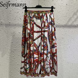 Seifrmann Casual printed cotton skirt slit on both sides button long skirt 2026 autumn fashion women's new style