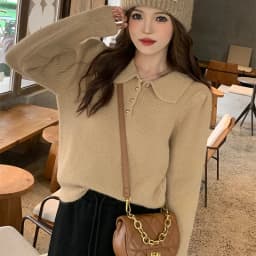 2026 Chic Turn Down Collar Knitted Sweaters Women Button Up Solid Color Sweater Pullovers Woman Korean Long Sleeve Jumpers Mujer