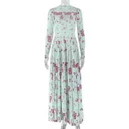 Fashion Women's O-neck Commute Maxi Dresses 2026 Autumn New High Waist Chiffon Dress Elegant Long Sleeve Printed Evening Dress