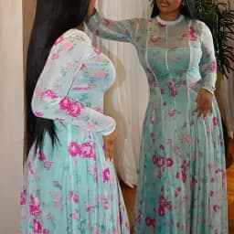 Fashion Women's O-neck Commute Maxi Dresses 2026 Autumn New High Waist Chiffon Dress Elegant Long Sleeve Printed Evening Dress