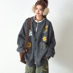 Women Cute Floral Print Cardigan Oversized Knit Sweater Button Down Crew Neck Streetwear Loose Winter Casual Coat Top