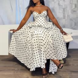 Polka Dot Print Design Slim Fit Prom Dress Strapless High Waisted Swing Women's Long Dress Backless Bandage Elegant Evening Gown
