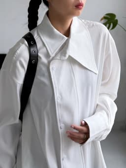 SuperAen Asymmetric Skew Collar Design White Shirt 2026 Spring New Office Lady Oversize Elegant Loose Casual Shirts
