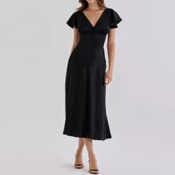 Women White Solid Midi Dress New V‑Neck Ruffle Short Sleeve Front Bow Tie A‑Line Flowy Dress Elegant Wedding Guest Party Dresses