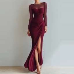 Sexy Mesh Splicing Solid Bodycon Dress Women's Casual Long Sleeved Ruched Prom Party Dress Elegant O-neck Split Slim Long Dress