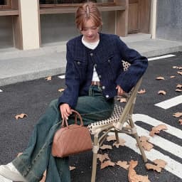 Korean Fashion Blend Tweed Cropped Jacket Women 2026 Autumn Round Neck Long Sleeve Coats Woman Chic Button Up Short Coat Female