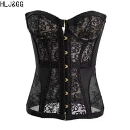 HLJ&GG Sexy Lace See Though Corset Two Piece Sets Women Off Shoulder Sleevelees Tube And Bandage Ruffle Shorts Outfit Streetwear