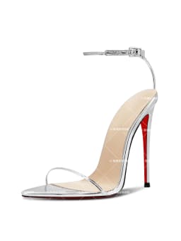 European and American style silver 12cm pointed straight buckle with sexy high-heeled shoes, women's slim heeled sandals