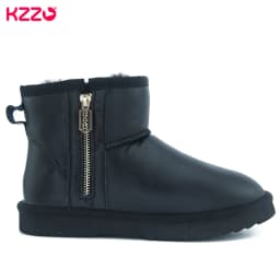 KZZO Australia Classic Sheepskin Snow Boots With Zipper Women Winter Short Waterproof Leather Natural Wool Lined Ankle Warm Shoe