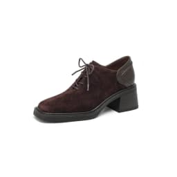 NEW Spring/Autumn Women Shoes Square Toe Chunky Heel Casual Shoes Sheep Suede Leather Shoes for Women Retro Lace up Women Pumps