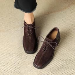 NEW Spring/Autumn Women Shoes Square Toe Chunky Heel Casual Shoes Sheep Suede Leather Shoes for Women Retro Lace up Women Pumps