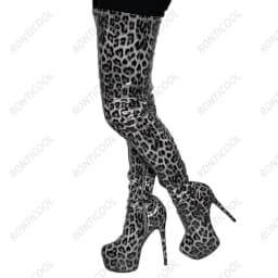 Ronticool Handmade Women Thigh Boots Patent Leather Side Zipper Thin High Heels Round Toe Leopard Club Shoes Women Us Size 5-20