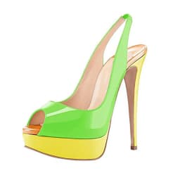Sexy Mixed Color Platform Peep Toe Slinbacks Pumps 14cm High Heel Patent Leather Shoes Woman Multi Patchwork Banquet Zapatos