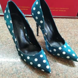 New Round Polka Dot Silk High Heels with Pointed Toe, Shallow Mouth, Thin Heel 12cm Sexy French Girl Single Shoes