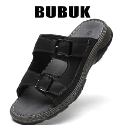 Bubuk Men's First Layer Cowhide Sports Slippers, Slip-On Outdoor Beach Sandals with Arch Support, Breathable Summer Outdoor Shoes for Men, Suitable for Travel, Hiking, and Commuting