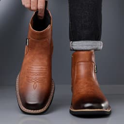 DIMANYU Men's Western Cowboy Chelsea Boots Vintage Men Ankle Boots Slip‑On Fashion Large Size Short Booties For Men