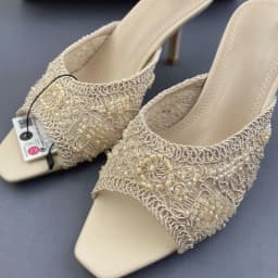 2026 Summer Sandals Weave Pearl Mule Heels for Women Nude Square Toe High Heel Sandal Elegant Backless Fashion Stiletto Footwear