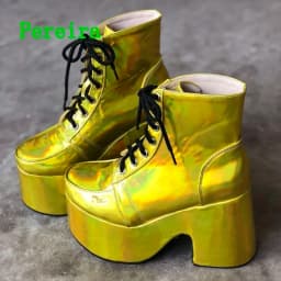 Shiny Purple Ankle Boots Women's 2024 New Arrival Platform Round Toe Chunky Heel Cross Straps Sexy Fashion Show Party Shoes