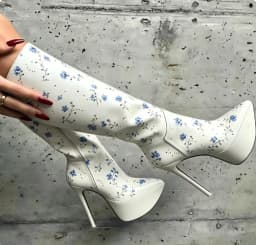 Chic Pointy platform leather knee high boots Women's 2026 new in high heels white/black/red zipper sexy boot luxury designer