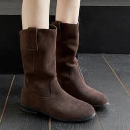 Women's natural suede leather slip-on flats autumn mid-calf boots high quality pleated casual female half boots shoes for woman