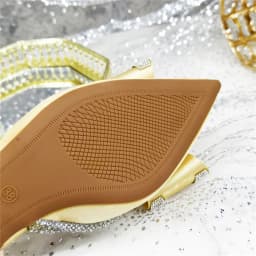 Elegant Gold Satin Rhinestone Bow Slingback Heels & Clutch Bag Set, Women Bridal Matching Kit For Wedding Party Evening Prom For