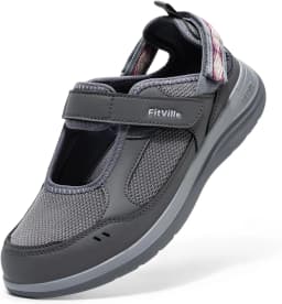 FitVille Women'S Diabetic Shoes Wide Summer Sandals With Adjustable Closures&Arch Support Lightweight Breathable Nurse Shoe
