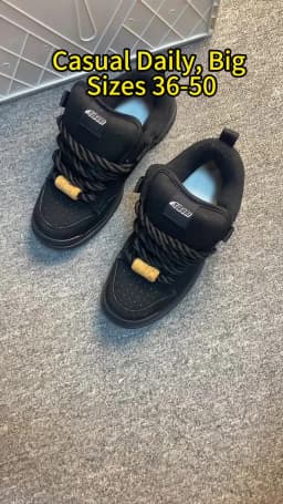 All black thick rope shoelaces, bread shoes, niche design, thick soled casual board shoes, dark series trendy skateboarding shoe