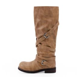 Eilyken Autumn Winter Punk Style Women Knee-High Boots Long Booties Fashion Belt Buckle Round Toe Low Heels Shoes