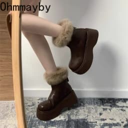 Winter Platform Height Increase Women Warm Snow Boots Fashion Non Slip Dress Shoes Street Style Fleece Lined Short Botas Mujer