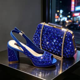 Women's Elegant Magenta Sparkly Rhinestones Chunky-Heels Slingbacks Peep Toes Sandals And Clutch Bag Set Wedding And Party Shoes
