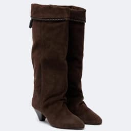Women Suede Knee‑High Boots Tassel Decoration Casual Fashion Pointed Toe Block Heel Slouchy Boots Bohemian Ladies Long Boots