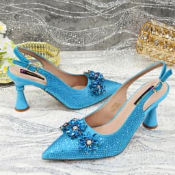 2025 Pointed Toe High Heels Shoes and Bags Set With Rhinestone for Women Wedding Party Elegant Luxury Fashion in Sky Blue