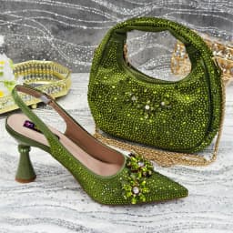 2025 Pointed Toe High Heels Shoes and Bags Set With Rhinestone for Women Wedding Party Elegant Luxury Fashion in Sky Blue