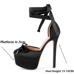 Onlymaker Womens Platform Round Toe Bow Platform Ankle Lace-up Pumps Big Size Fashion Sexy Heels