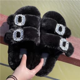Women's Plush Slippers 2025 New Women's Winter Home Soft Plush Slippers Home Flat Indoor Shoes Ladies Flip-Flops