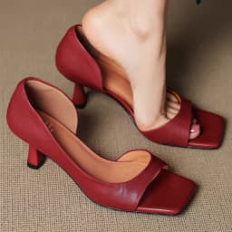 Women's cow leather open toe slip-on pumps elegant ladies 6cm thin high heel summer slim dress heeled sandals shoes for woman 33