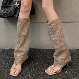 Handmade Design Square Toe Knee High Mesh Net Boots Sexy Summer High Heels Roman Gladiator Sandals Black Shoes Sandales Femme 39