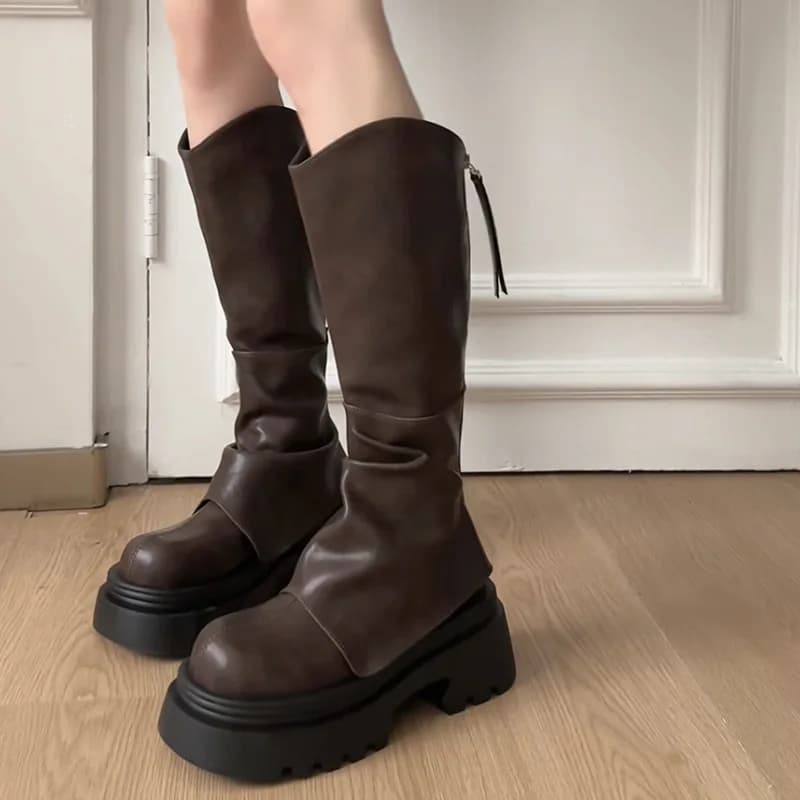 Thick soled long tube boots 2025 new autumn and winter high tube boots V-mouth pants boots stack boots knight boots