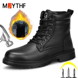 Men Leather Boots Warm Winter Boots Safety Shoes Men Waterproof Work Boots Puncture-Proof Indestructible Shoes Security Boots