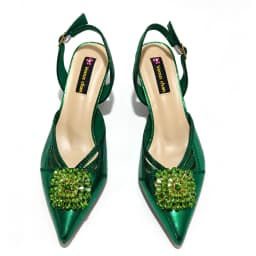 2026 New Arrival Italian-Inspired Green Rhinestone Pointed Toe Women’s High Heels with Matching Handbag Set Elegant Wedding