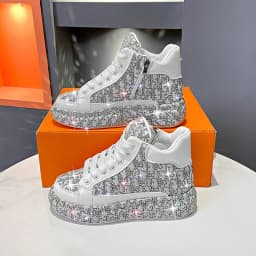 Women's Full Diamond Platform Sneakers Personalized Water Diamond Colored Embroidery Casual Shoes High Top Luxury Sports Shoes