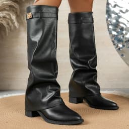 Black Pu Leather Knee High Boots Women 2026 Autumn Pointed Toe High Heel Long Boots Woman Plus Size 42 Female Gothic Booties