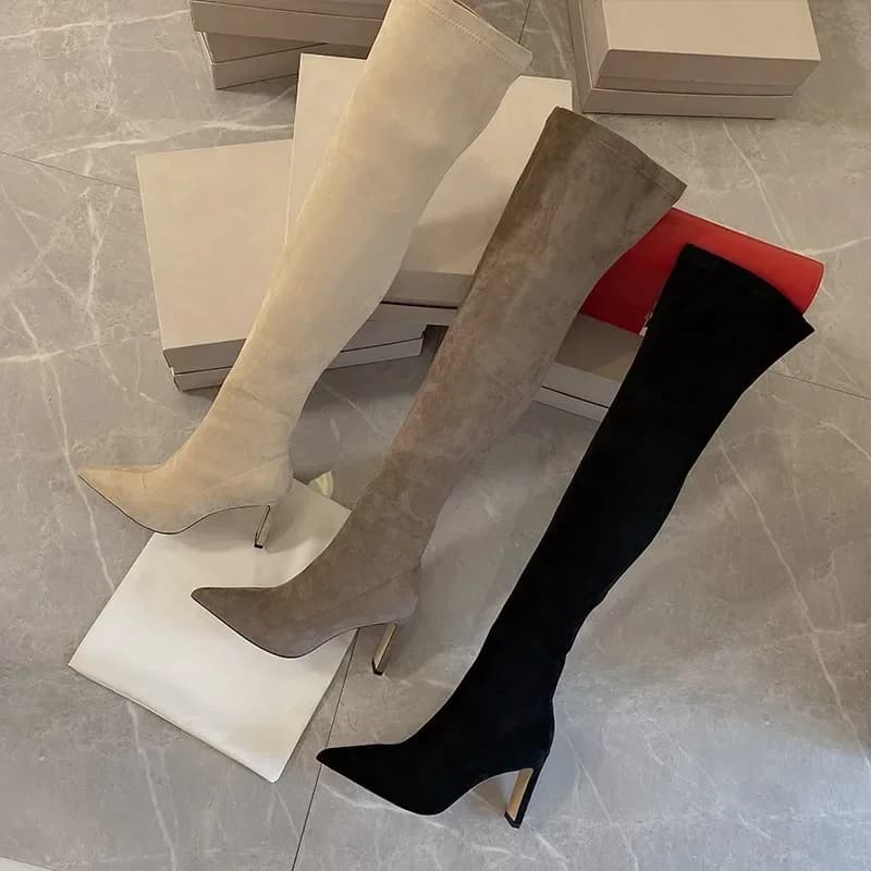New Autumn and Winter New Over Knee Elastic Boots Women's High Heeled Pointed Knee Boots Slim And Versatile Boots