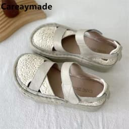 Careaymade-Genuine Leather wider toe women's shoes,handmade thick soled cake mesh surface summer casual breathable women sandals