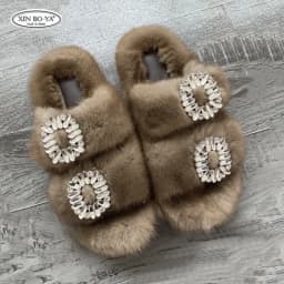 Mink Slippers Women's Summer Sandals 2026 Woman Slippers Sandals Fashion Shoes for Woman Comfort Women's Mules Fuzzy Fur Slides