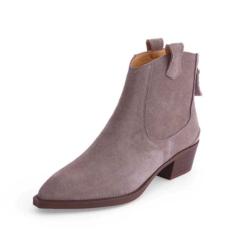 SmallHut New Trend Autumn Cow Suede Women Western Boots Gray Black Brown Khaki Chocolate Green Burgundy Pointed Toe Ankle Boots