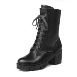 SIMLOVEYO Rubber Lace Up Black Autumn Chunky Boots big size 46 Ankle Boots Women Platform Shoes Ladies shoes women shoes Hot