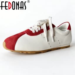 FEDONAS Fashion Women Cow Leather Suede Sneakers Comfort Breathable Cross-tied Spring Summer Casual Sport Shoes Lightweight Shoe