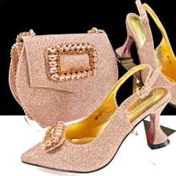 New Arrival Mature Style Purple Color Party Wedding Pointed Toe High Heel Women Shoes and Bag Set Decorated With Rhinestoe