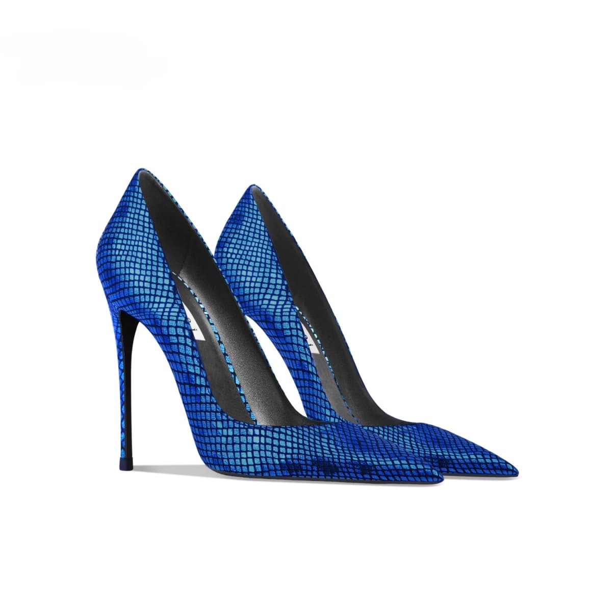 Blue Fish Patterned One Foot High Heels Spring New Women's Pointed Thin Heels Shallow Mouth Commuting Comfortable Single Shoes